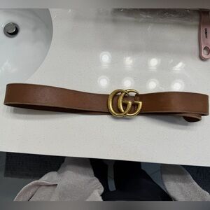 Gucci Marmont 95 Brown Leather Belt with Gold Buckle
